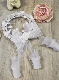 Couronne de baptême bébé fille blanche fleurs dôme Blanc