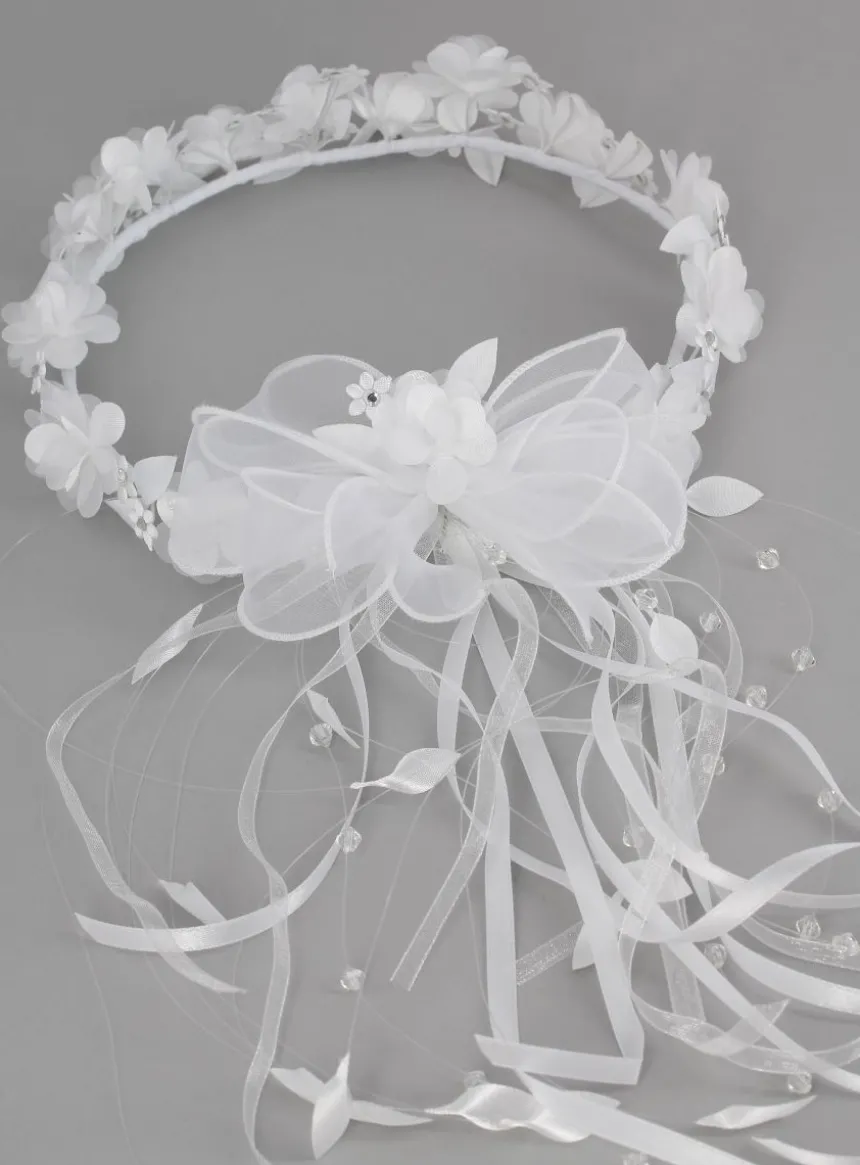 Couronne de communion fleur et ruban Blanc