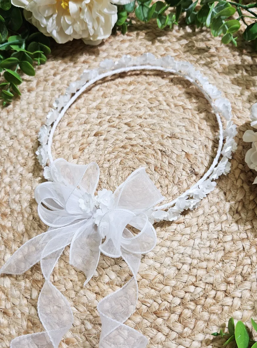 Couronne de Fleurs Blanche pour Communion