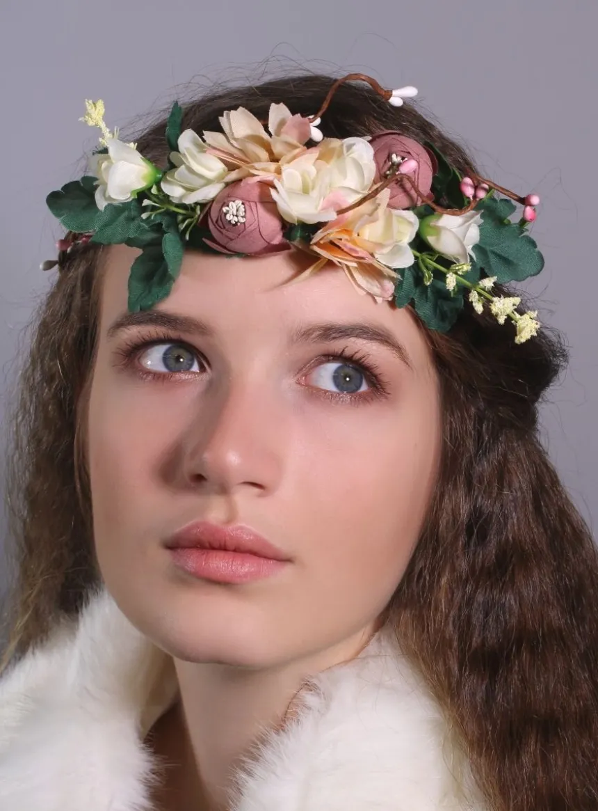 Couronne de fleurs champètres Rose