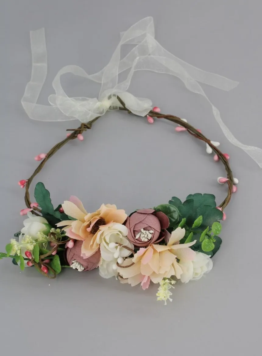 Couronne de fleurs champètres Rose