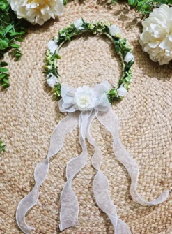 Couronne de Fleurs Ivoire et Feuillage Champêtre
