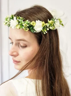 Couronne de Fleurs Ivoire et Feuillage Champêtre