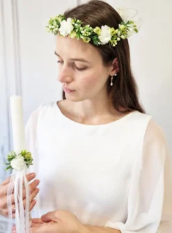 Couronne de Fleurs Ivoire et Feuillage Champêtre