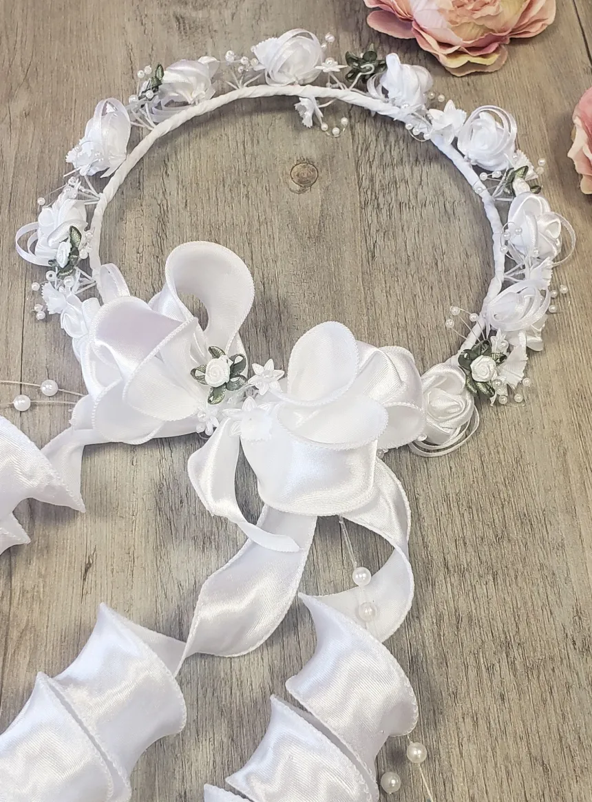 Couronne de fleurs mariage ou communion Blanc