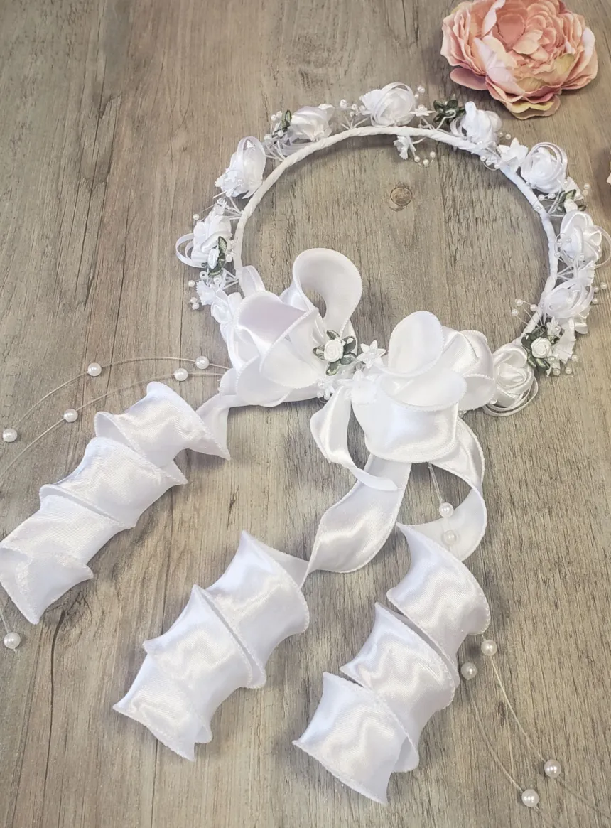 Couronne de fleurs mariage ou communion Blanc
