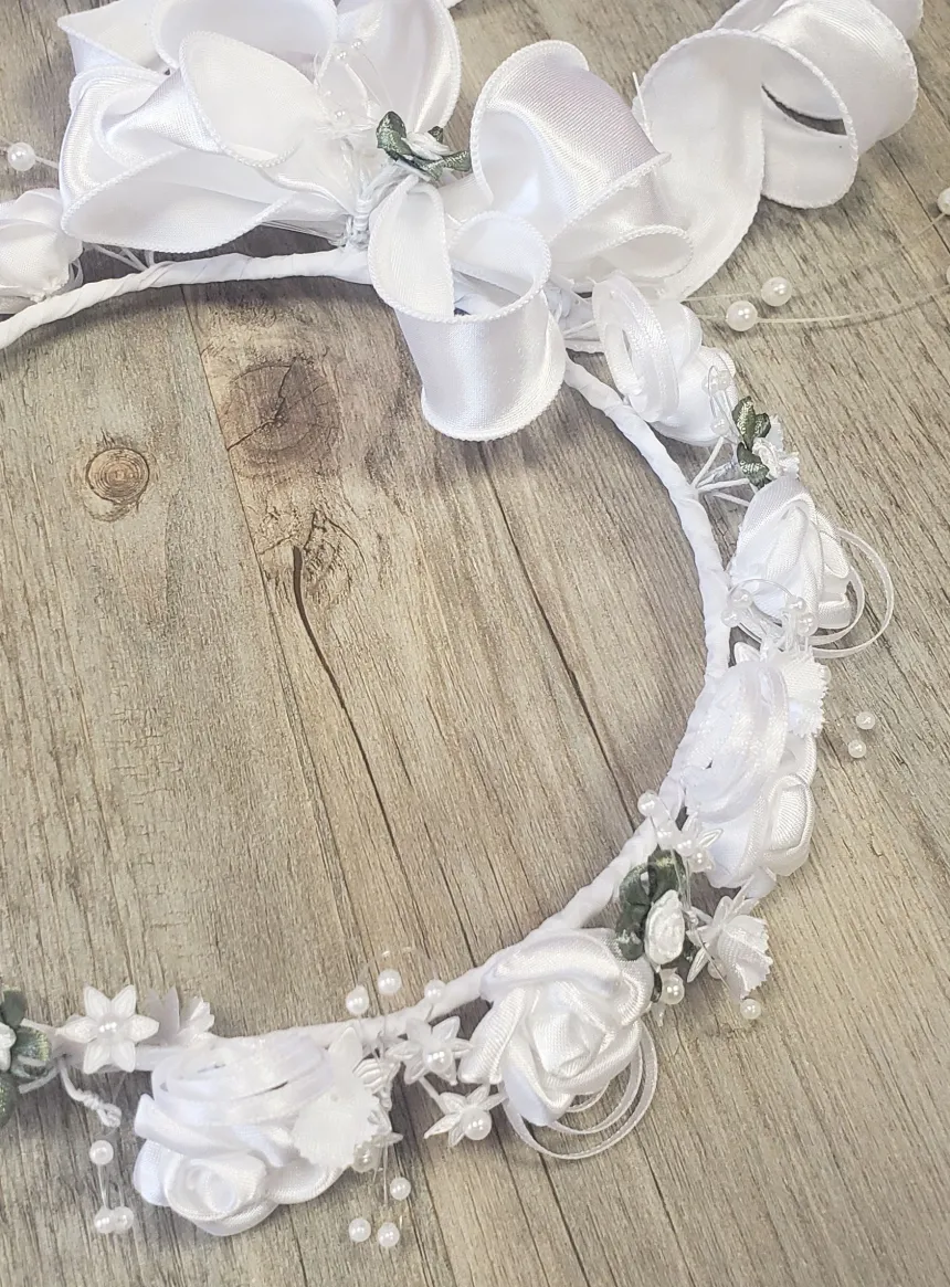 Couronne de fleurs mariage ou communion Blanc