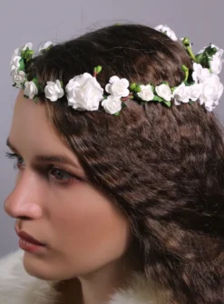 Couronne de fleurs mariage ou communion feuillage Blanc
