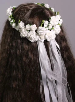 Couronne de fleurs mariage ou communion feuillage Blanc