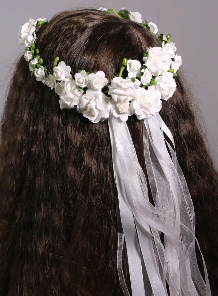 Couronne de fleurs mariage ou communion feuillage Blanc