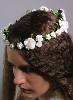 Couronne de fleurs mariage ou communion feuillage Blanc