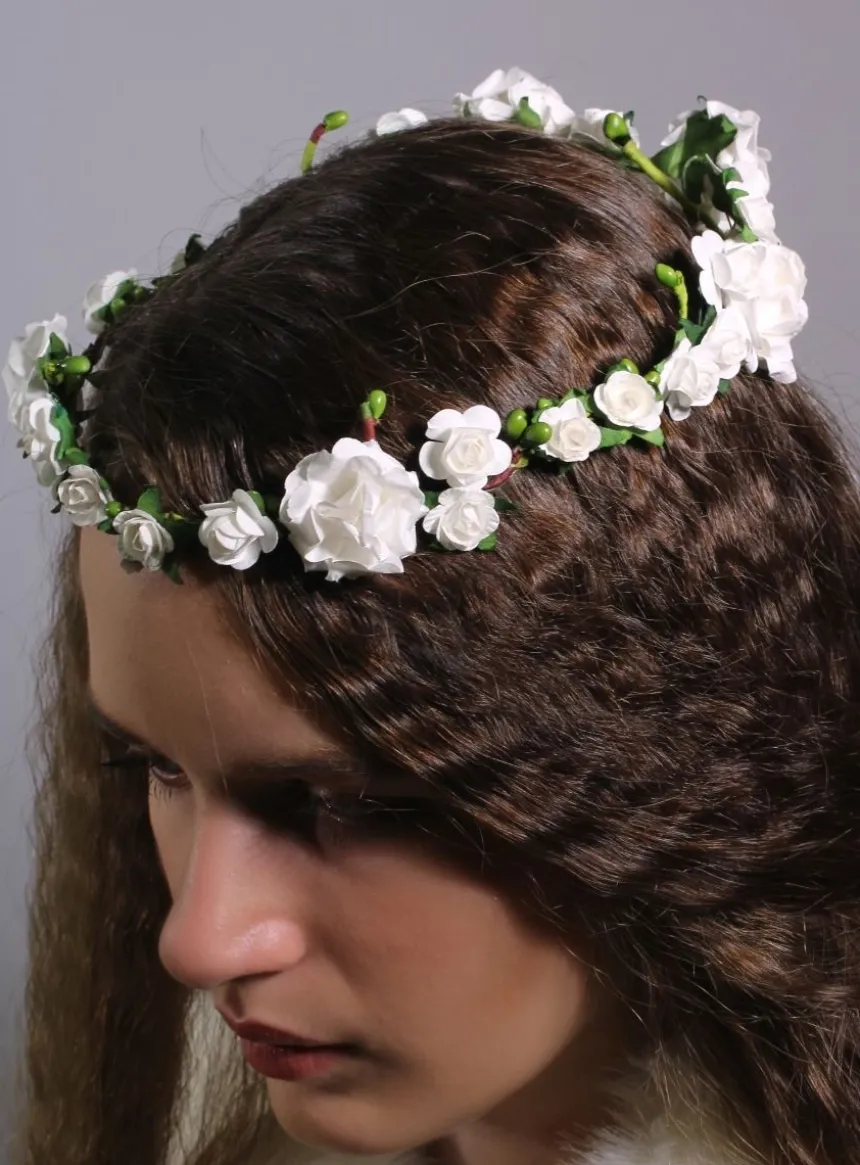 Couronne de fleurs mariage ou communion feuillage Blanc