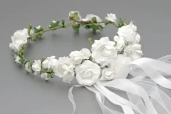 Couronne de fleurs mariage ou communion feuillage Blanc