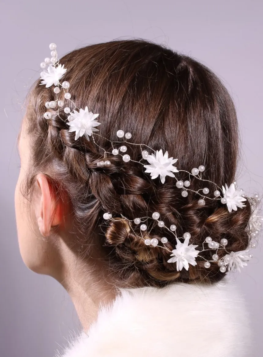 Couronne de fleur souple avec fleurs ou guirlande à tresser Blanc