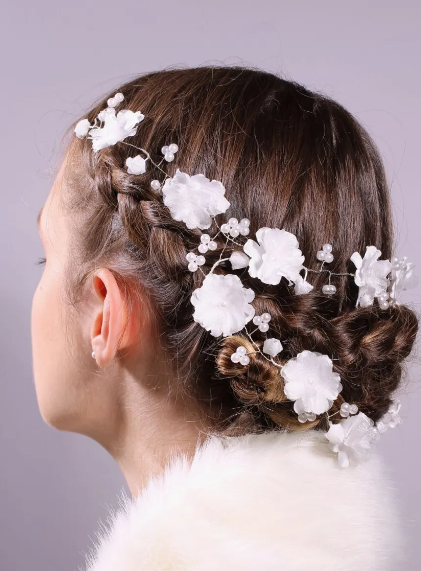 Couronne de fleur souple avec fleurs et perles Blanc