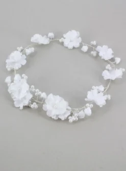 Couronne de fleur souple avec fleurs et perles Blanc