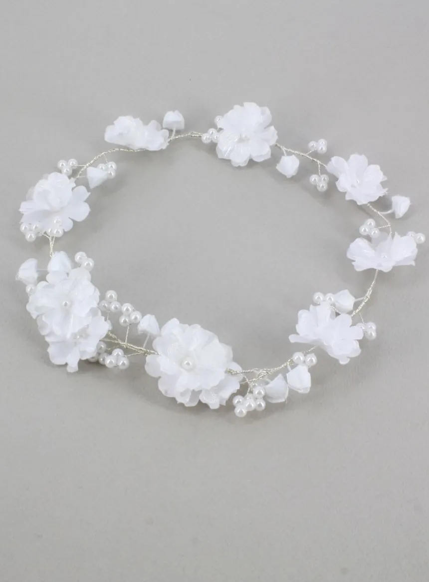 Couronne de fleur souple avec fleurs et perles Blanc