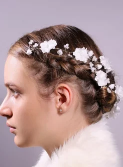 Couronne de fleur souple avec fleurs et perles Blanc