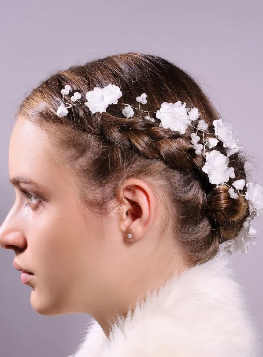 Couronne de fleur souple avec fleurs et perles Blanc