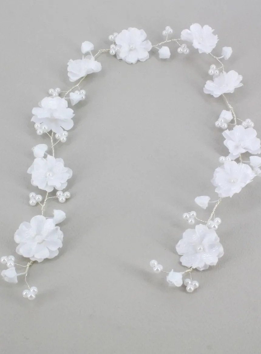 Couronne de fleur souple avec fleurs et perles Blanc