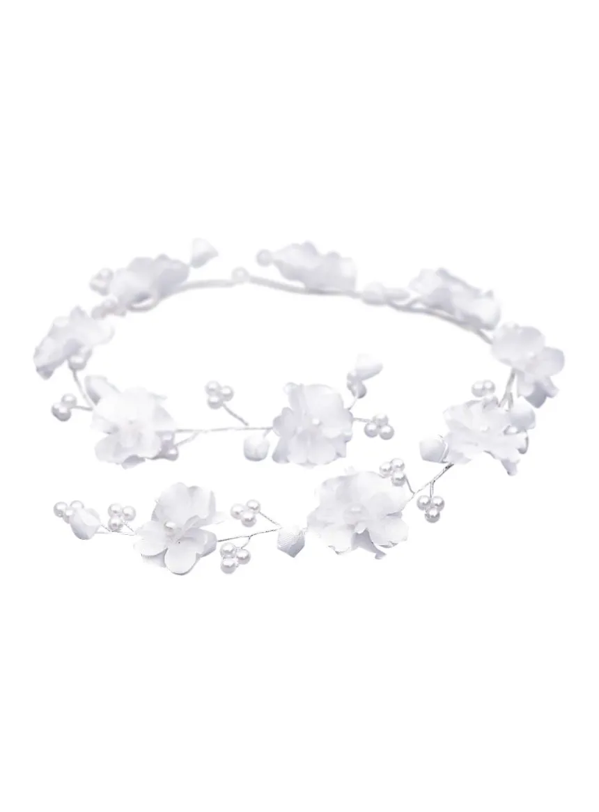 Couronne de fleur souple avec fleurs et perles Blanc