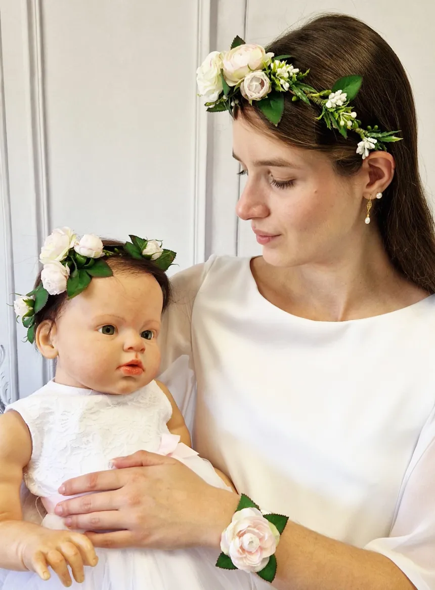 Couronne de Fleurs Souple avec Pivoines Roses Tendres
