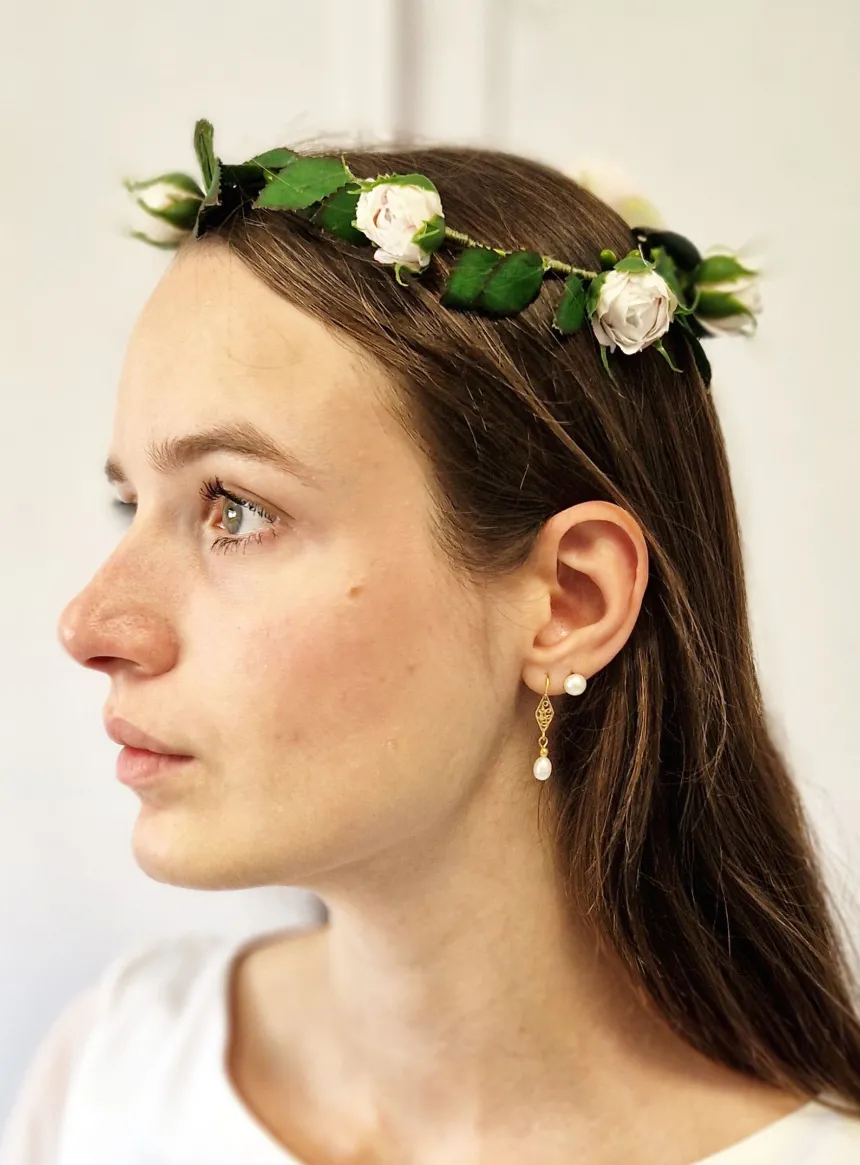 Couronne de Fleurs Souple avec Pivoines Roses Tendres