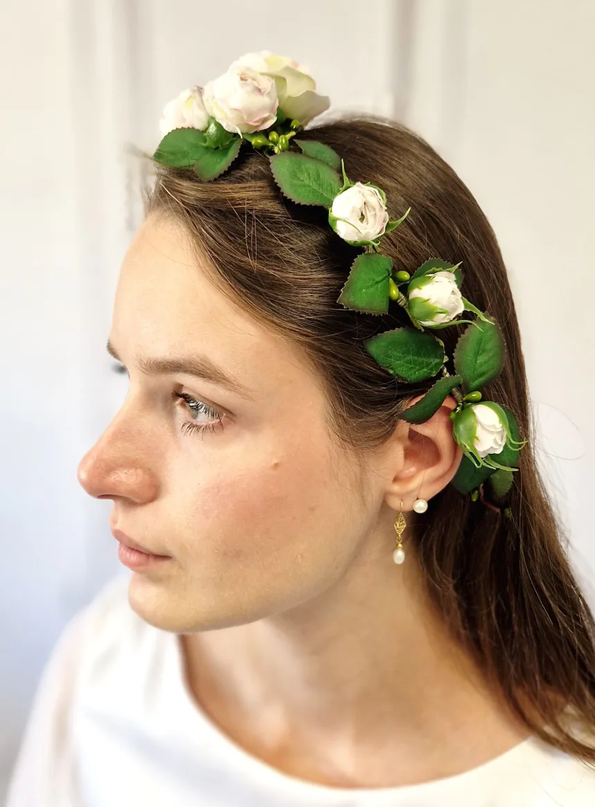Couronne de Fleurs Souple avec Pivoines Roses Tendres