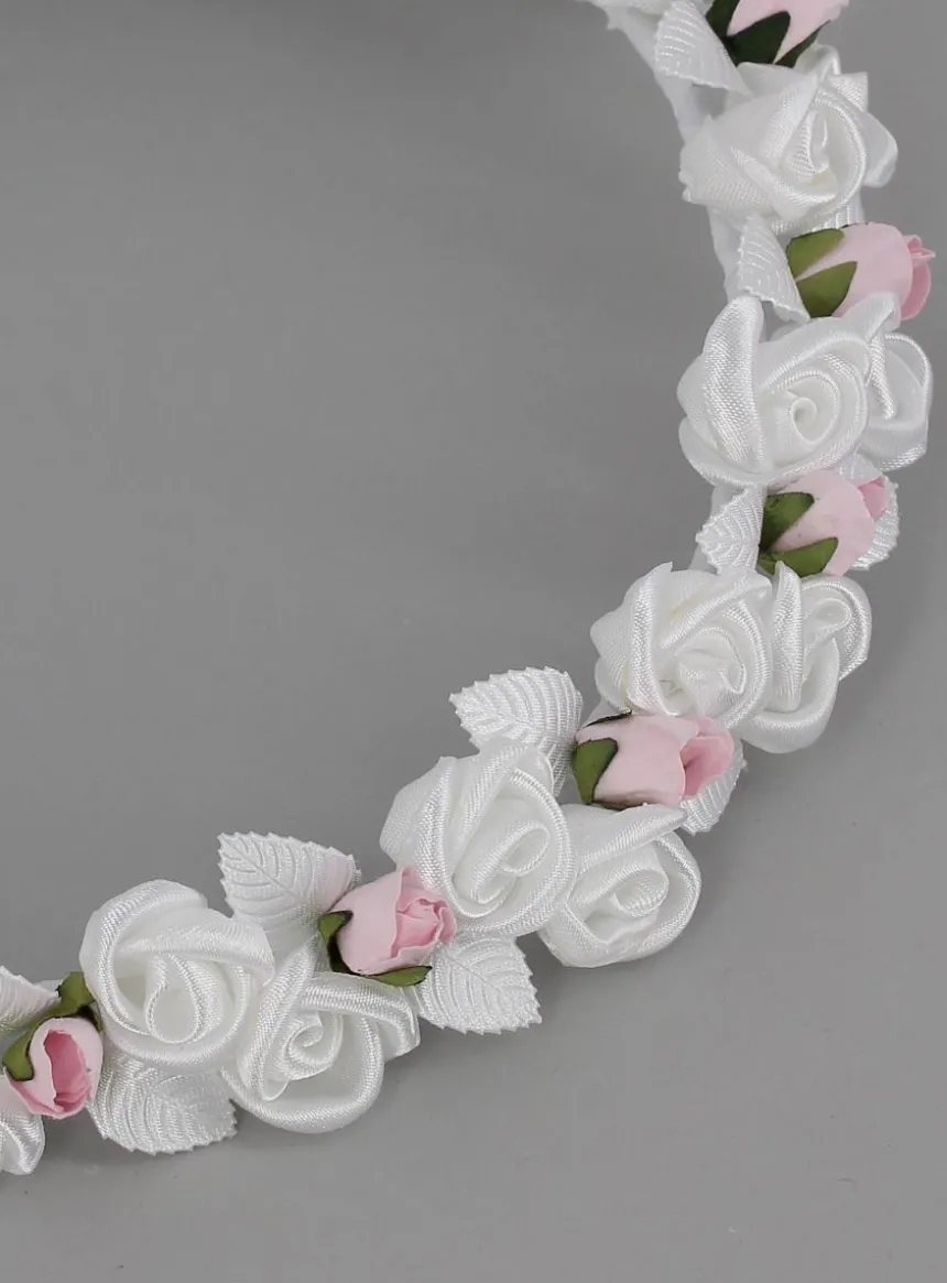 Couronne fleurs blanches et rose Blanc