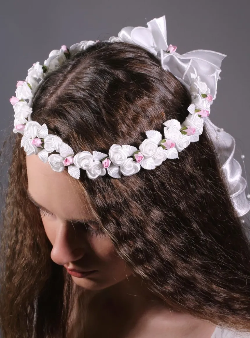 Couronne fleurs blanches et rose Blanc