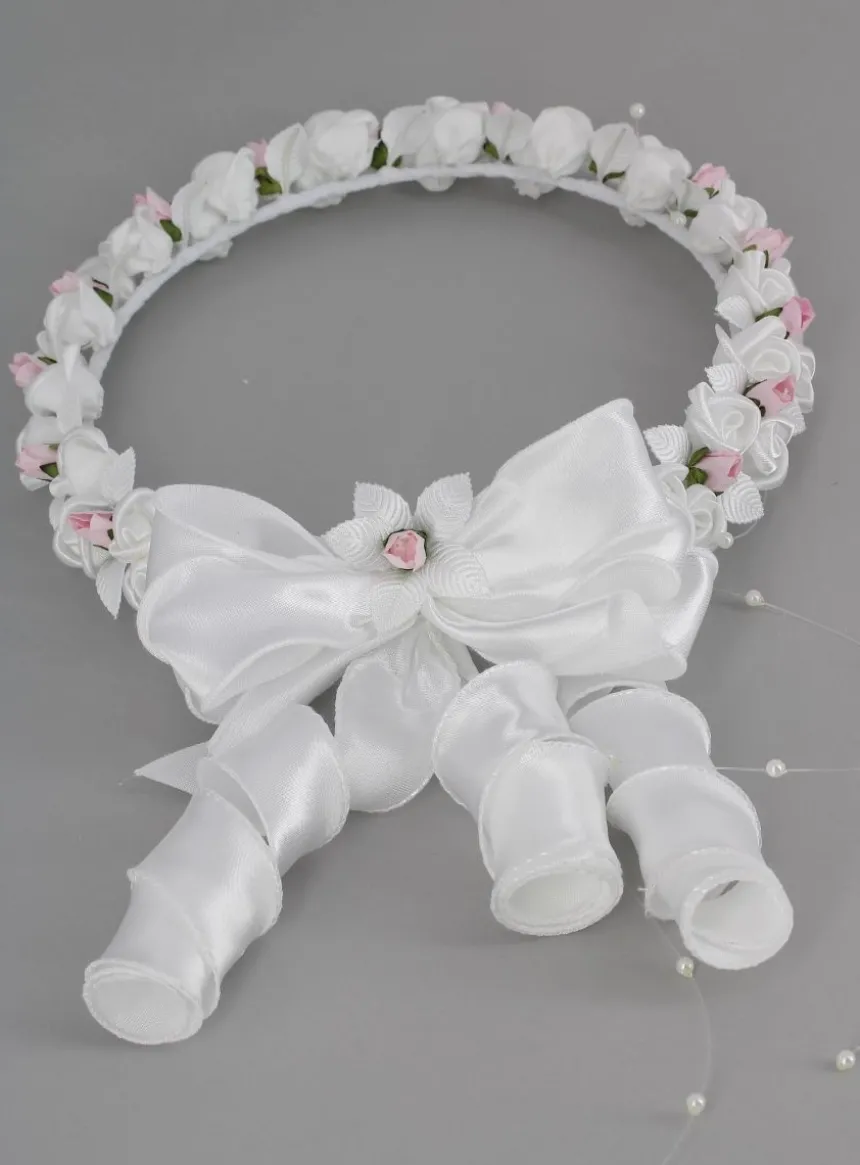 Couronne fleurs blanches et rose Blanc