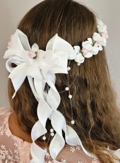 Couronne fleurs blanches et rose Blanc