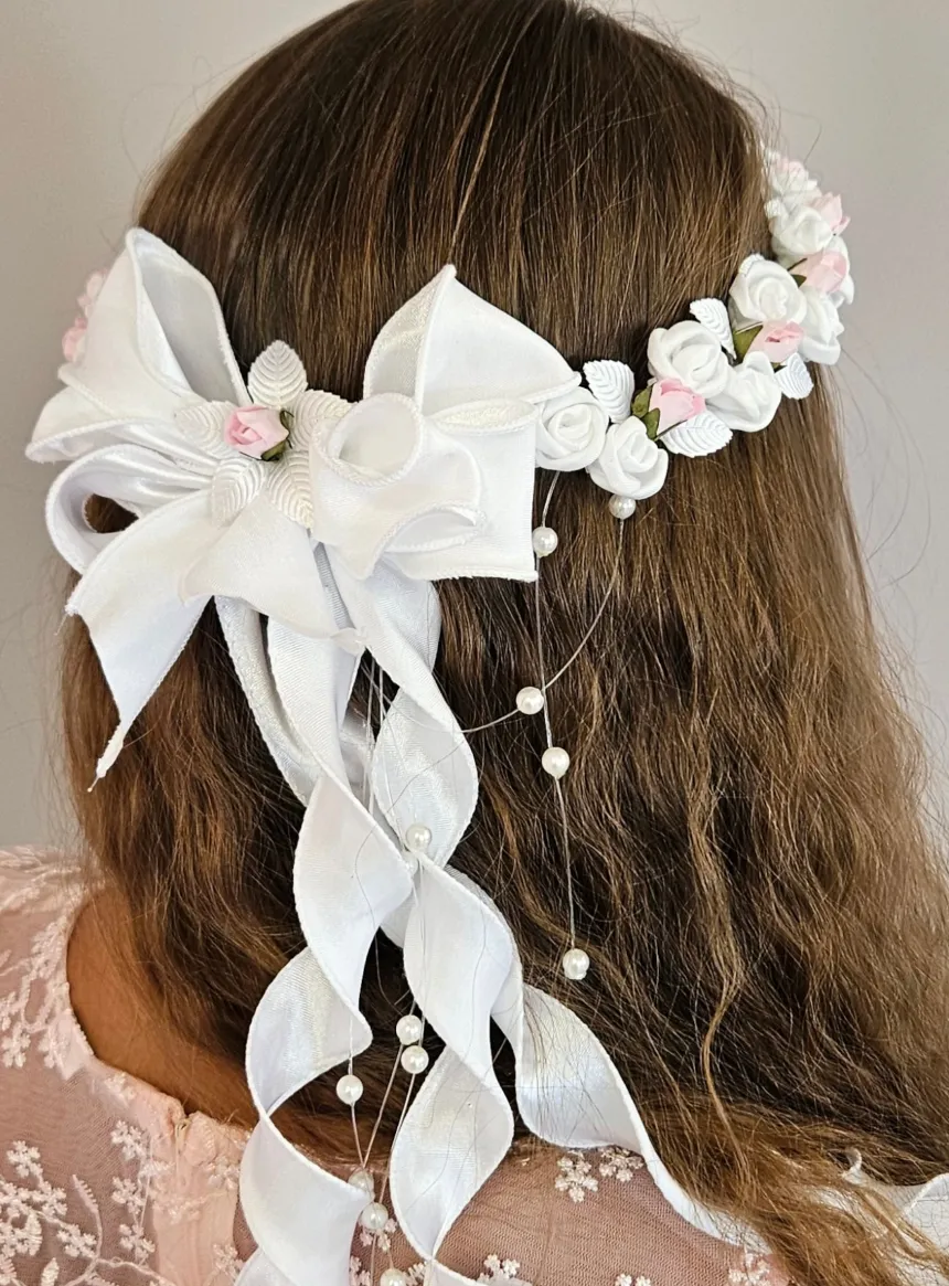 Couronne fleurs blanches et rose Blanc