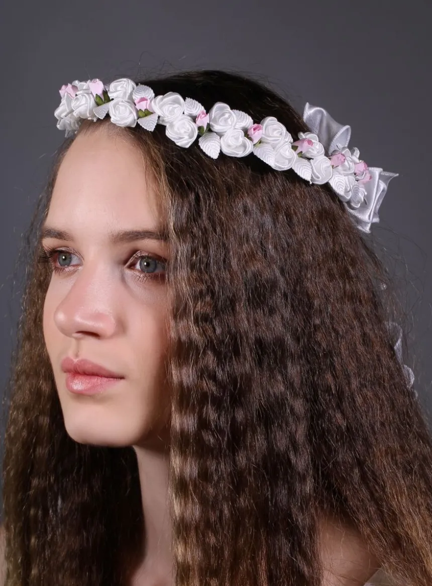 Couronne fleurs blanches et rose Blanc