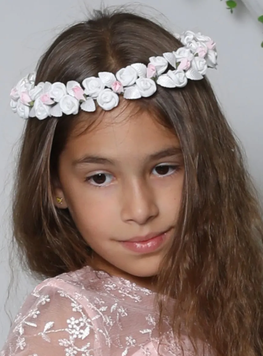 Couronne fleurs blanches et rose Blanc