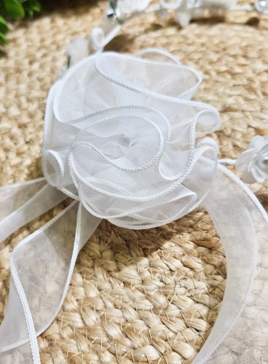 Couronne Florale Élégante en Tissu et Organza
