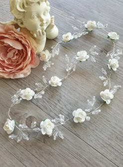 Couronne souple fleurs et perles Blanc