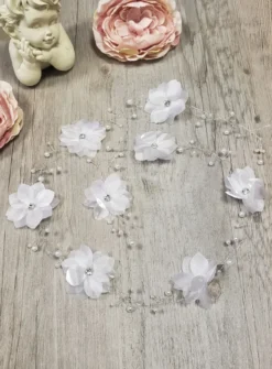 Couronne souple fleurs strass et perle ou guirlande à tresser Blanc