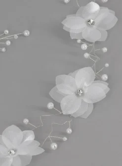Couronne souple fleurs strass et perle ou guirlande à tresser Blanc