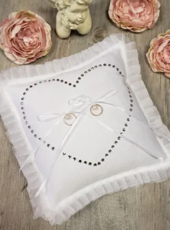 Coussin alliances mariage cœur en strass