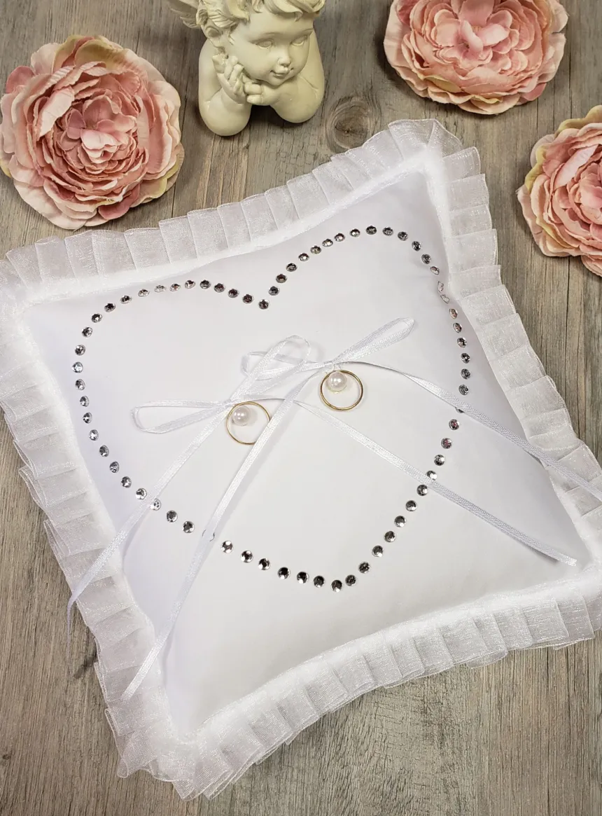 Coussin alliances mariage cœur en strass