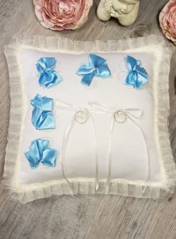 Coussin alliances mariage nœuds bleus 3 D