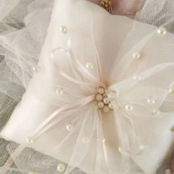 Coussin pour alliance satin et tulle Beige