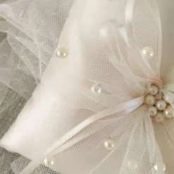 Coussin pour alliance satin et tulle Beige