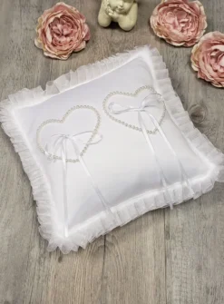Coussin pour alliances cœur en perles