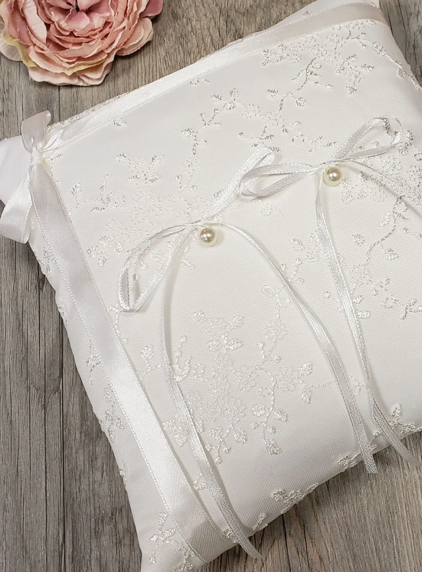 Coussin pour alliances dentelle blanche