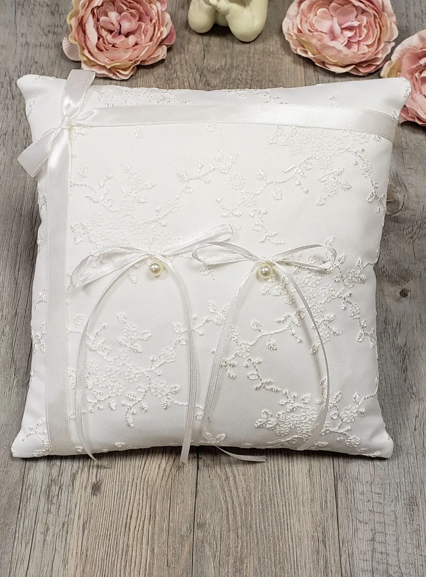 Coussin pour alliances dentelle blanche