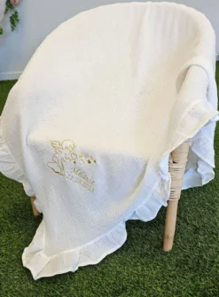 Couverture bapteme blanche coton gaze - Personnalisable Blanc