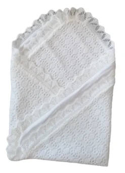 Couverture crochet blanche bébé doublée coton Blanc