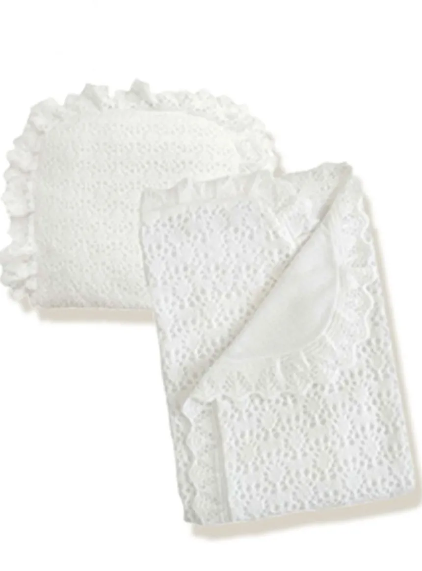 Couverture et coussin de baptême Blanc